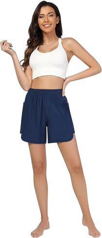 GymSmart Women's 5" Quick Dry Swim Board Shorts with Pockets UPF 50+ Swimsuit Bottom Trunks Beach Shorts for Women with Liner in Kuwait