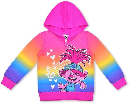 سترة بغطاء للرأس بسحاب من Dreamworks Trolls World Tour للأطفال الصغار والفتيات الصغيرات والفتيات الكبيرات - وردي in Saudi Arabia