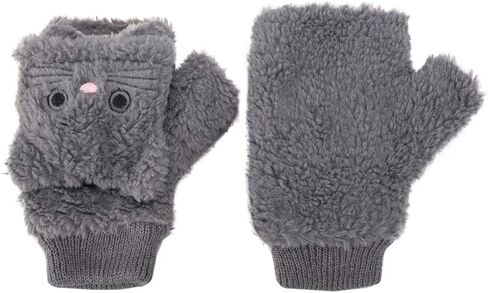 GlovesDEPO Women Girls Winter Warm Cute Animal Fliffy Flip Cover Mittens Cozy Thick Soft Lining Fingerless Half Finger in Saudi Arabia