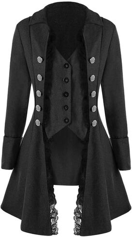 Wollmix Halloween Pirate Costume Steampunk Jacket for Women Victorian Vampire Lace Tailcoat Gothic Medieval Renaissance Coat in Saudi Arabia