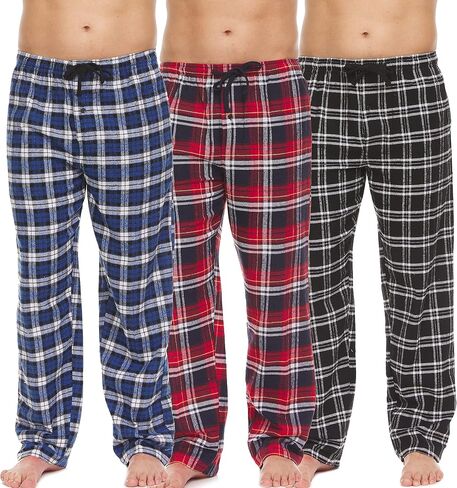 Pajama Pants for Men - 3 Pack Pajama Bottoms - Cotton Blend Flannel Plaid Lounge Pants, Comfortable PJ Pants in Kuwait