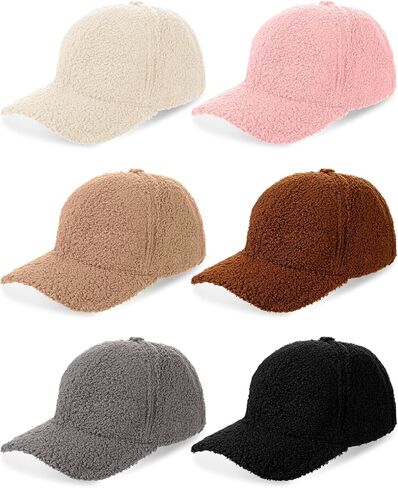 Jeyiour 6 Pcs Warm Winter Baseball Caps Teddy Fleece Faux Lamb Wool Fuzzy Cream Fluffy Hat for Women Men Outdoor Travel in Saudi Arabia