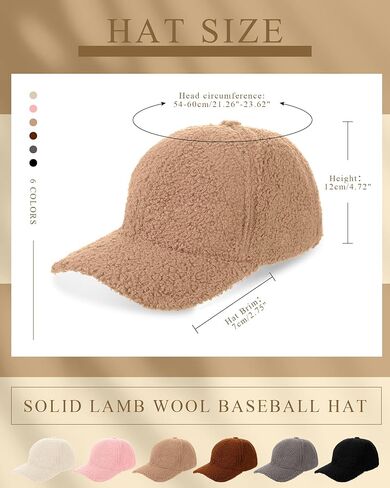 Jeyiour 6 Pcs Warm Winter Baseball Caps Teddy Fleece Faux Lamb Wool Fuzzy Cream Fluffy Hat for Women Men Outdoor Travel in Saudi Arabia