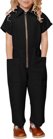 rrhss بدلة رومبير للفتيات نصف سحاب وأكمام قصيرة مع جيوب كبيرة in Kuwait