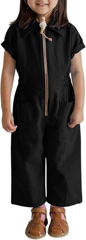 rrhss بدلة رومبير للفتيات نصف سحاب وأكمام قصيرة مع جيوب كبيرة in Kuwait