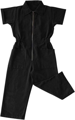 rrhss بدلة رومبير للفتيات نصف سحاب وأكمام قصيرة مع جيوب كبيرة in Kuwait