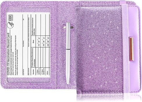 Caweet Passport Holder and Vaccine Card Holder Combo RFID Blocking Leather Vaccination Card Wallet with Elastic Band Closure, Glitter Rose Gold in Kuwait
