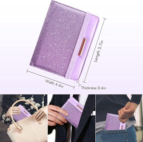 Caweet Passport Holder and Vaccine Card Holder Combo RFID Blocking Leather Vaccination Card Wallet with Elastic Band Closure, Glitter Rose Gold in Kuwait