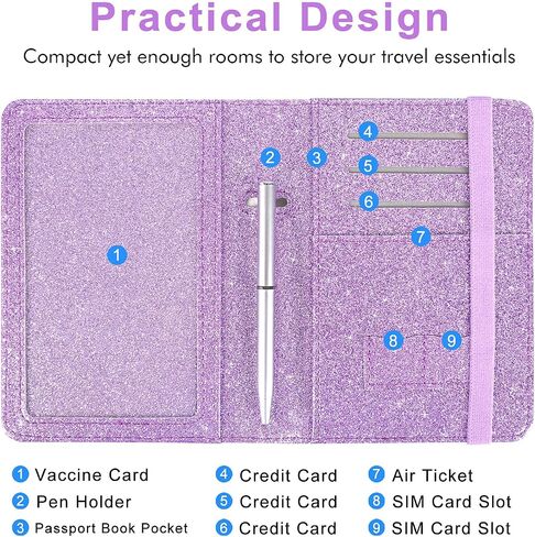 Caweet Passport Holder and Vaccine Card Holder Combo RFID Blocking Leather Vaccination Card Wallet with Elastic Band Closure, Glitter Rose Gold in Kuwait