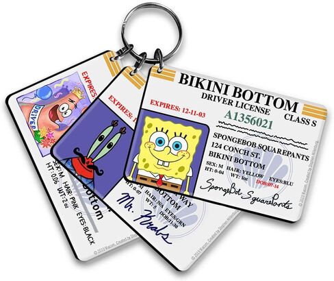 SpongeBob Bikini Bottom Drivers License Keychain Bundle - 3 Pack - SpongeBob, Patrick, Mr. Krabs Keychains in Saudi Arabia