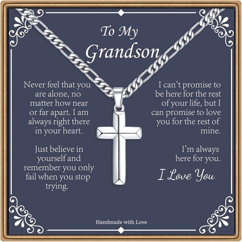 IEFLIFE Cross Necklaces Gifts for Men, Silver/Black/Gold Cross Necklace Figaro Chain for Men, Fathers Day Christmas Baptism Gift for Dad Son Grandpa Boyfriend Husband in Kuwait