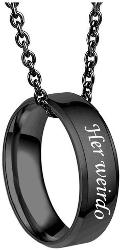 MJartoria Matching Necklaces for Couples-His Crazy Her Weirdo Engraved Ring Pendant Necklaces Anniversary Valentines Day Gifts for Boyfriends Girlfriends in Kuwait