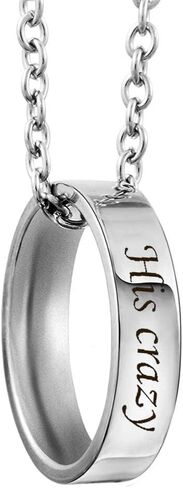 MJartoria Matching Necklaces for Couples-His Crazy Her Weirdo Engraved Ring Pendant Necklaces Anniversary Valentines Day Gifts for Boyfriends Girlfriends in Kuwait