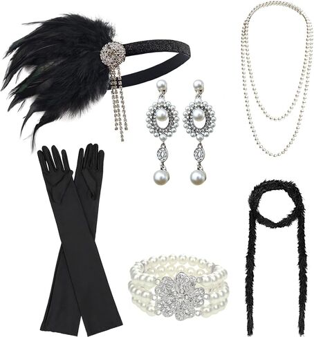 DRESHOW 1920s Accessories Sets Costume Gatsby Feather Headband Earrings Gloves in Saudi Arabia