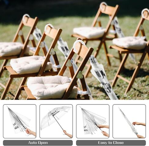 Kajaia 12 Pcs Clear Umbrella Just Married Wedding Style Stick Umbrellas Large Canopy Auto Open Windproof Transparent Umbrella with J Hook Handle for Wedding Bridal Shower Party Supplies in Saudi Arabia
