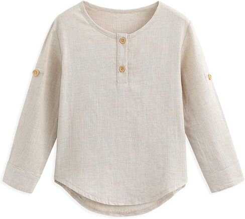 Curipeer Baby Boys Cotton Linen Shirt,Long Sleeve | Comfortable and Breathable,Daily and Holiday Casual Wear,for Baby and Little Boys in Kuwait
