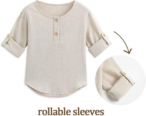 Curipeer Baby Boys Cotton Linen Shirt,Long Sleeve | Comfortable and Breathable,Daily and Holiday Casual Wear,for Baby and Little Boys in Kuwait