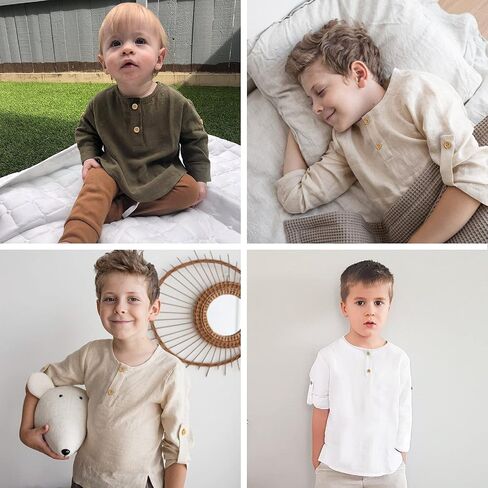 Curipeer Baby Boys Cotton Linen Shirt,Long Sleeve | Comfortable and Breathable,Daily and Holiday Casual Wear,for Baby and Little Boys in Kuwait