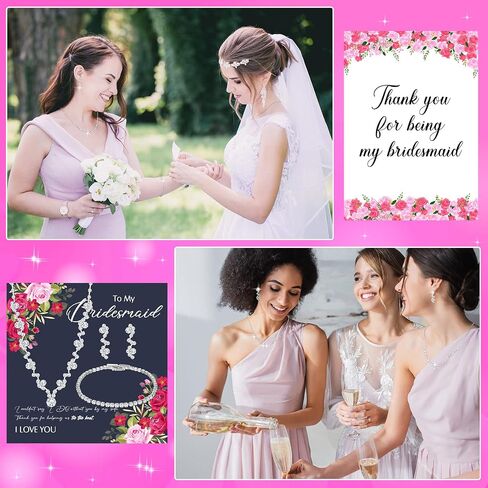 Yinkin 6 Bridesmaid Jewelry Sets for Wedding Will You Be My Bridesmaid Necklace Earrings Bracelet with Card Bridesmaid Proposal Gift in Kuwait