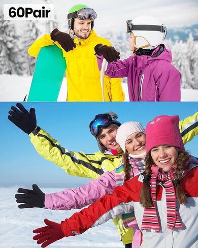 Liitrsh 60 زوجًا من قفازات الصوف الشتوية الحرارية للقيادة الرياضية قفازات ناعمة ودافئة ومريحة كبيرة للطقس البارد للرجال والنساء والأطفال in Kuwait