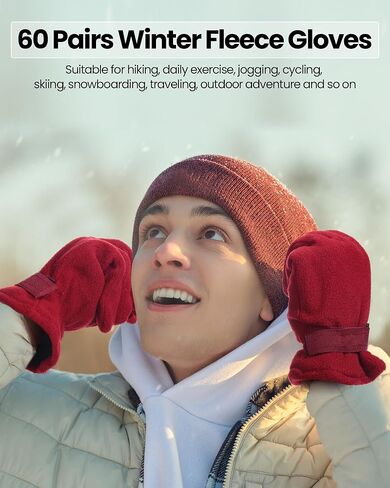 Liitrsh 60 زوجًا من قفازات الصوف الشتوية الحرارية للقيادة الرياضية قفازات ناعمة ودافئة ومريحة كبيرة للطقس البارد للرجال والنساء والأطفال in Kuwait