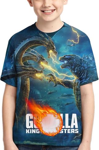 تي شيرت Midz Teen Shirt Monster Dinosaur تي شيرت مطبوع ثلاثي الأبعاد للأولاد والبنات تي شيرت برقبة دائرية وأكمام قصيرة in Kuwait