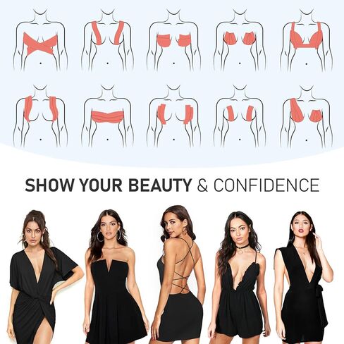شريطان لرفع الثدي - شريط رفع الثدي، شريط للجسم لرفع الثدي مع زوجين من بتلات الثدي السيليكون حمالة صدر لاصقة قابلة لإعادة الاستخدام و50 قطعة شريط مزدوج الجوانب، شريط بوب للثدي الكبير، كوب A-G، أسود وعاري in Kuwait