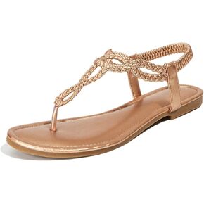 zeetoo Women's Sandals Rhinestone Flat Summer Shoes T-Strap Thong Bohemian Casual Dressy Sandals for Women
