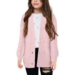 Apbondy Girls Cable Knit Cardigans Button Down Long Sleeve Chunky Sweater Outerwear