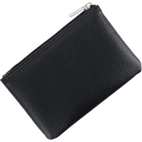 Coin Purse, Vegan Leather Lychee Pattern Zipper Change Purse Portable Coin Wallet Mini Change Holder for Women Coin Pocket for Women Credit Card Folded Bills ID Key Headset Lipstick(Black)