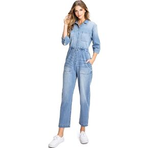بذلة نسائية من Lana Roux Aviator Utility مريحة من قماش الدنيم بأرجل مستقيمة