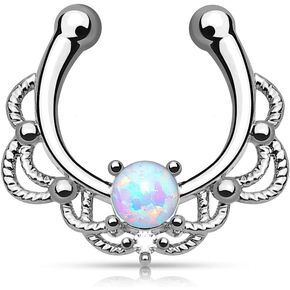 Pierced Owl - 16GA Lacey Single Synthetic Opal Clip On Fake Non No Piercing Septum Hanger Ring in Kuwait