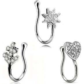 3Pcs Fake Nose Rings Clip on Nose Rings Non-Pierced Nose Hoop Ring Adjustable Nose Cuff Fake Septum Nose Hoop Rings Faux Lip Ear Nose Septum Ring Clip On Nose Hoop Rings in Kuwait
