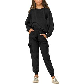 طقم ملابس رياضية للفتيات من Imily Bela Kids، سويت شيرت برقبة دائرية، بنطال رياضي كاجوال برباط مع جيب