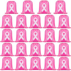 LEIFIDE Breast Cancer Awareness Items Pink Drawstring Bags Bulk Pink Ribbon String Bags for Women Charity Events Party Gifts(24 Pcs) in Saudi Arabia