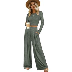 ملابس Jescakoo مكونة من قطعتين للسيدات بأكمام طويلة وبنطلون واسع الساق ومجموعات متطابقة من بدلات الصالة الرياضية in Kuwait