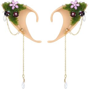 FRESHME Forest Mushroom Elf Ears, Soft Fairy Ears with Mushroom Moss and Flower Elven Ear Cuffs Halloween Renaissance Cosplay in Saudi Arabia