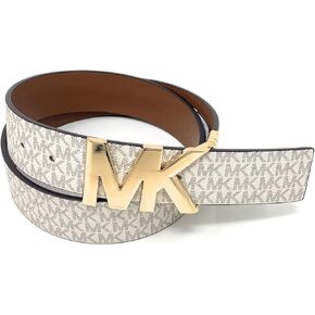Michael Kors Signature Logo Belt with Reversible MK Logo Plaque, Vanilla/Luagge, Medium in Saudi Arabia