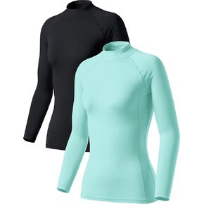 TSLA 1 or 2 Pack Women's Thermal Long Sleeve Tops, Mock Turtle & Crew Neck Shirts, Fleece Lined Compression Base Layer