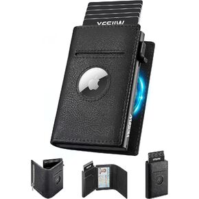 YESIIW Airtag Wallet for Men Compatible With Apple AirTag, RFID Blocking Leather Smart Wallet Air Tag Wallets, Pop Up Card Holder with Money Clip and ID Window Black in Saudi Arabia