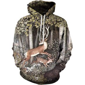 Faiwvhe Animal Printed Novelty Hoodies Sika Deer Hoodie Pullover Sweatshirt for Men Women