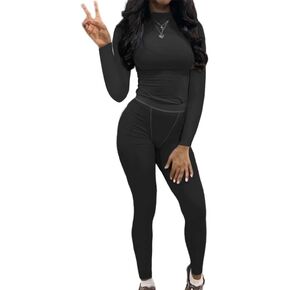 AYWA Women's 2 Piece Outfits Ribbed Long Sleeve Fitted T-shirt High Waist Leggins Shorts Casual Matching set