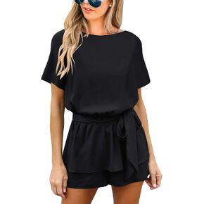 Utyful Rompers for Women Dressy Summer Belted Shorts Romper for women One Piece Short Sleeve Jumpsuit Playsuit