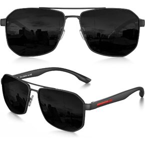 LUENX Aviator Sunglasses for Men Square Polarized Polygon Lens - UV 400 Protection with Accessories 61MM