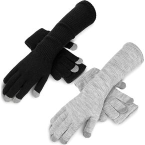 Jiuguva 2 Pairs Winter Long Finger Gloves for Women, Long Warm Texting Gloves Touchscreen Knitted Gloves Full Finger Gloves Mittens in Kuwait