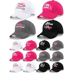 Liitrsh 16 Pcs Pink Ribbon Breast Cancer Baseball Cap Adjustable Breast Cancer Hats for Women Men Embroidered Inspiring Awareness Baseball Hat for Gifts Accessories, 8 Styles in Saudi Arabia