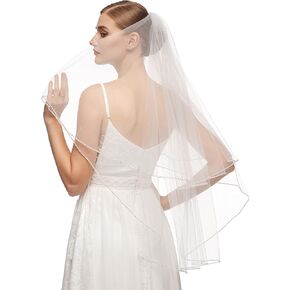 emondora 2T Short Sequin Pearl Edge Crystals Beaded Bling Wedding Bridal Veil in Kuwait