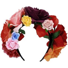 Merroyal Women's Dia de los Muertos Rose Flower Costume Headpiece Halloween Day of The Dead Veil