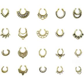 Honbay 20pcs Fake Septum Clicker Nose Ring Rhinestone Non Piercing Hanger Clip Body Jewelry (Bronze)