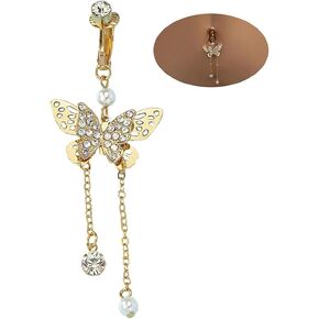 eartif Butterfly Dangle Belly Button Rings for Women Dangling CZ Fake Belly Ring Clip On Belly Non Piercing Jewelry Gifts